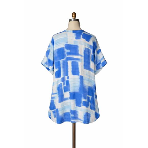 Natori Kasuri Blue White Challis Sleepshirt Loungewear Tunic Size Large - Picture 6 of 8
